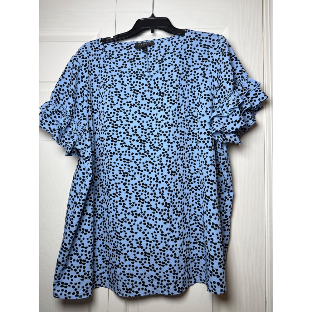 Lane Bryant Light Blue Animal Print Ruffle Sleeve V-Neck Blouse Top Plus Size 20